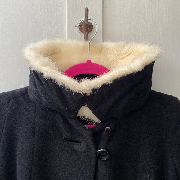 VINTAGE Wool & Fur Collar 50's 60's Black White Swing Coat Medium Union Made - Picture 11 of 14